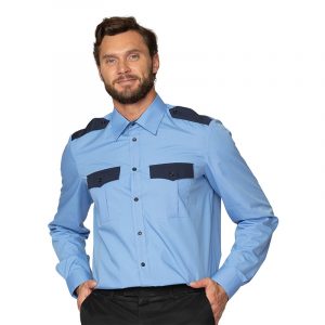 Рубашка охранника с длинным рукавом, цвет голубой/темно-синий 